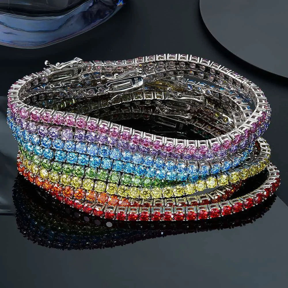 BiG-BOSS Iced Out Colorful Moissanite Tennis Chain 925 Silver Bracelet D VVS1 Rainbow Hip Hop Jewelry GRA Certified Pass Diamond Tester
