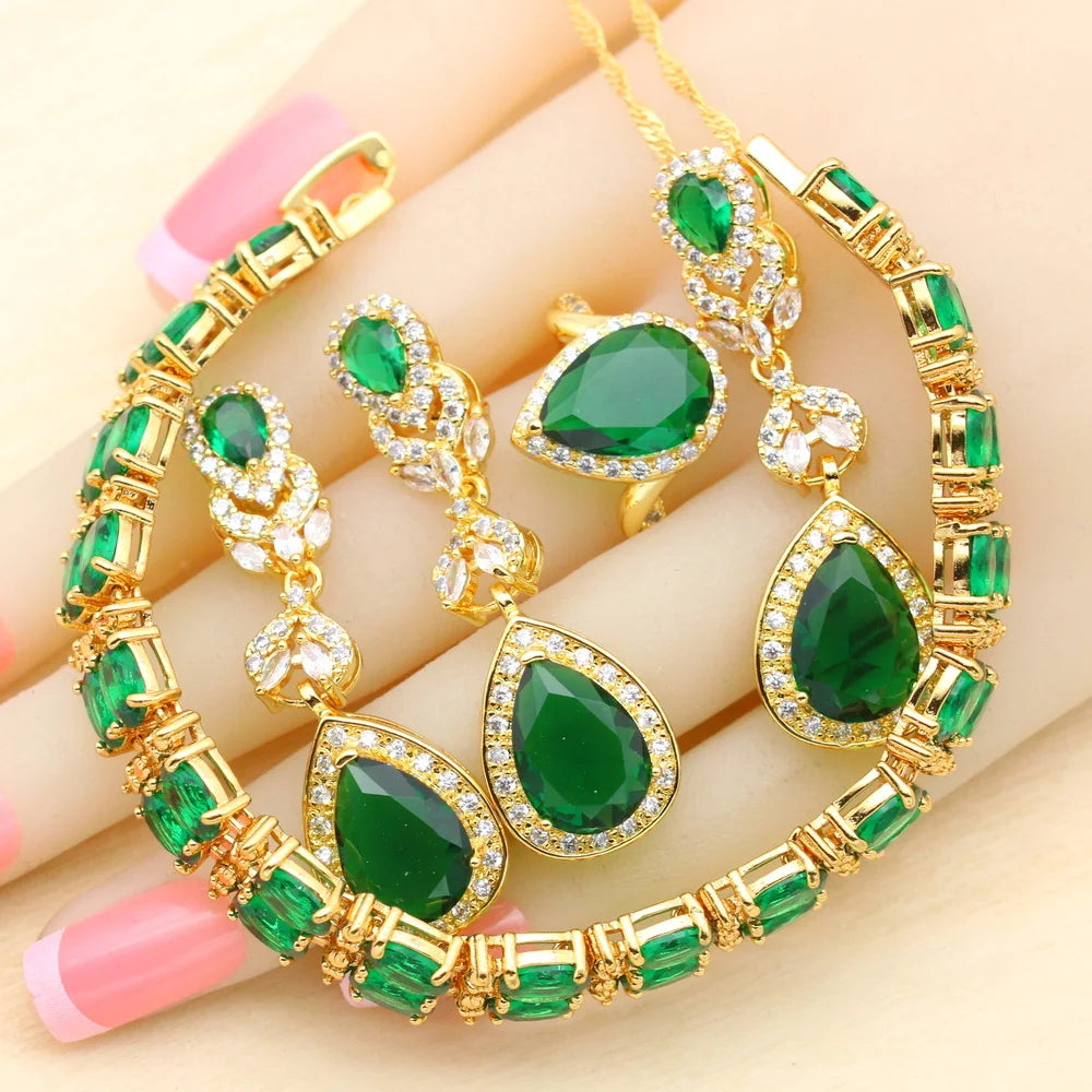 XOTICA 2023 Women's Gold Jewelry Set with White Zircon Wedding Party Engagement Bracelet Earrings Necklace Pendant Ring Gift
