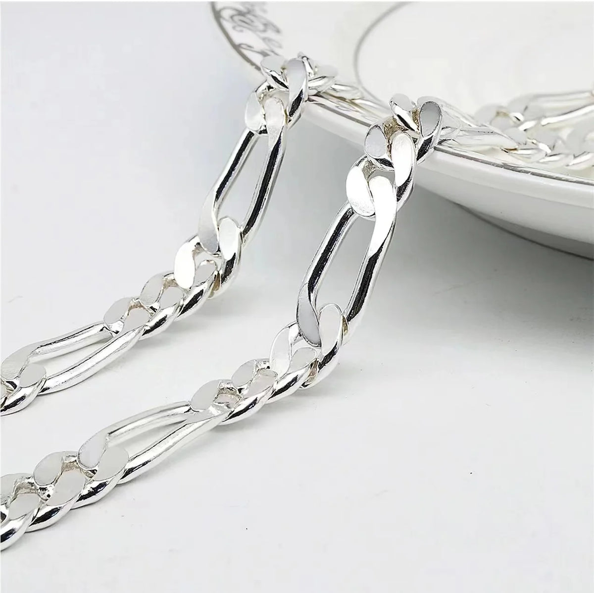 S&S 925 Sterling Silver 4mm Diamond Cut Figaro Chain Necklace — S&S Collection