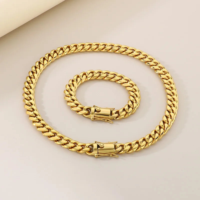 REBEL Hip Hop Cuban Chain Necklace & Bracelet | 12mm Stainless Steel Multi-Size