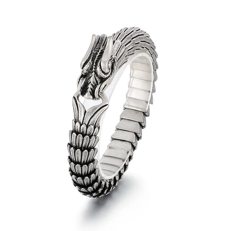REBEL Custom Black Titanium Stainless Steel Dragon Bracelet Animal Zodiac Sign