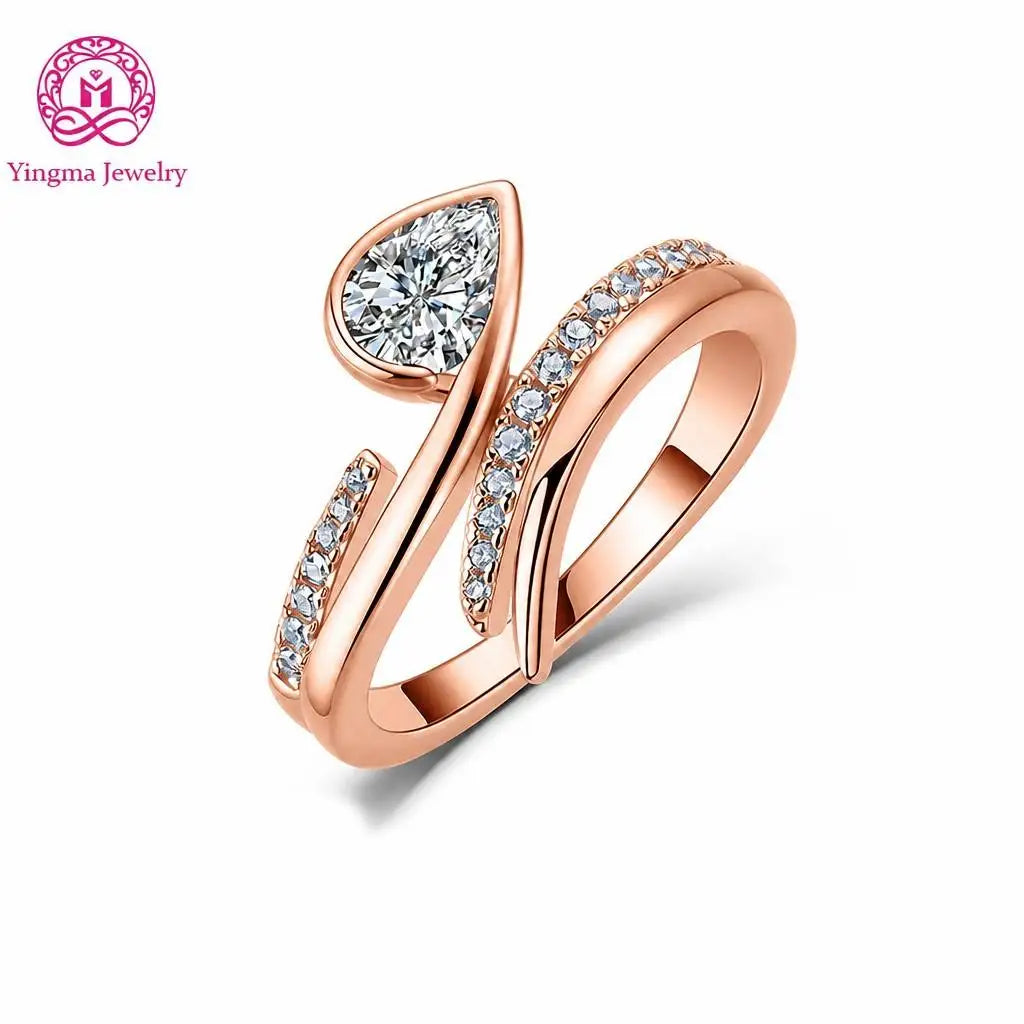 Gemfiori 1CT D VVS2 High Clarity Pear Cut Lab Grown Diamond Ring 9K 10K 14K 18K White Gold/Yellow Gold/Rose Gold Women Fashion Ring
