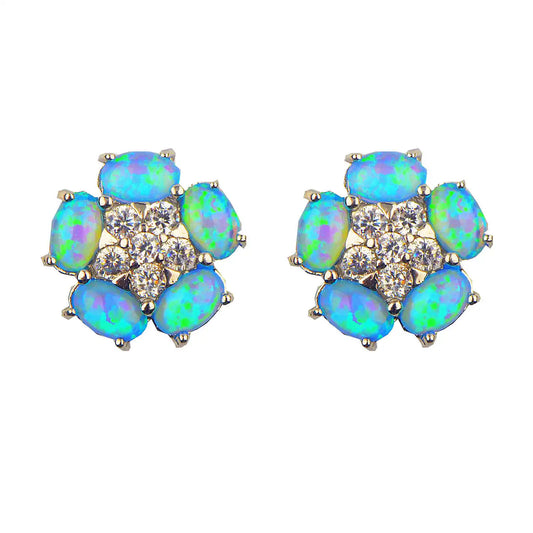 TikTok  Bestselling Five-Flower Blue Opal Studs  Cute Floral Earrings for Girls Trendy Gem Jewelry Wholesale