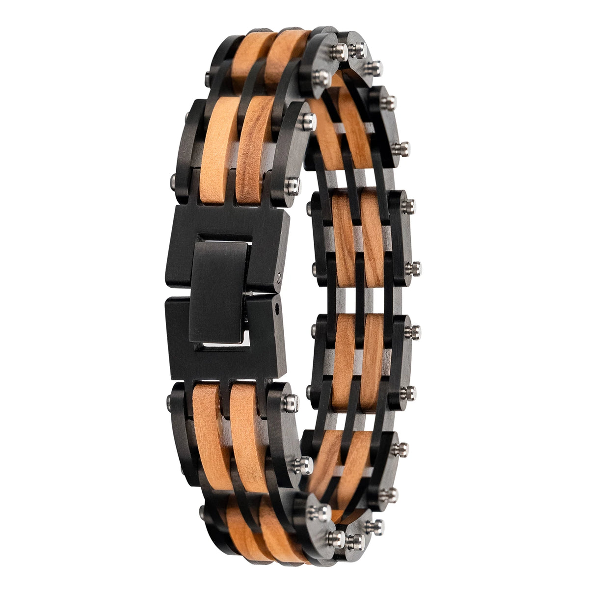 REBEL Natural Wood & Stainless Steel Punk Chain Bracelet