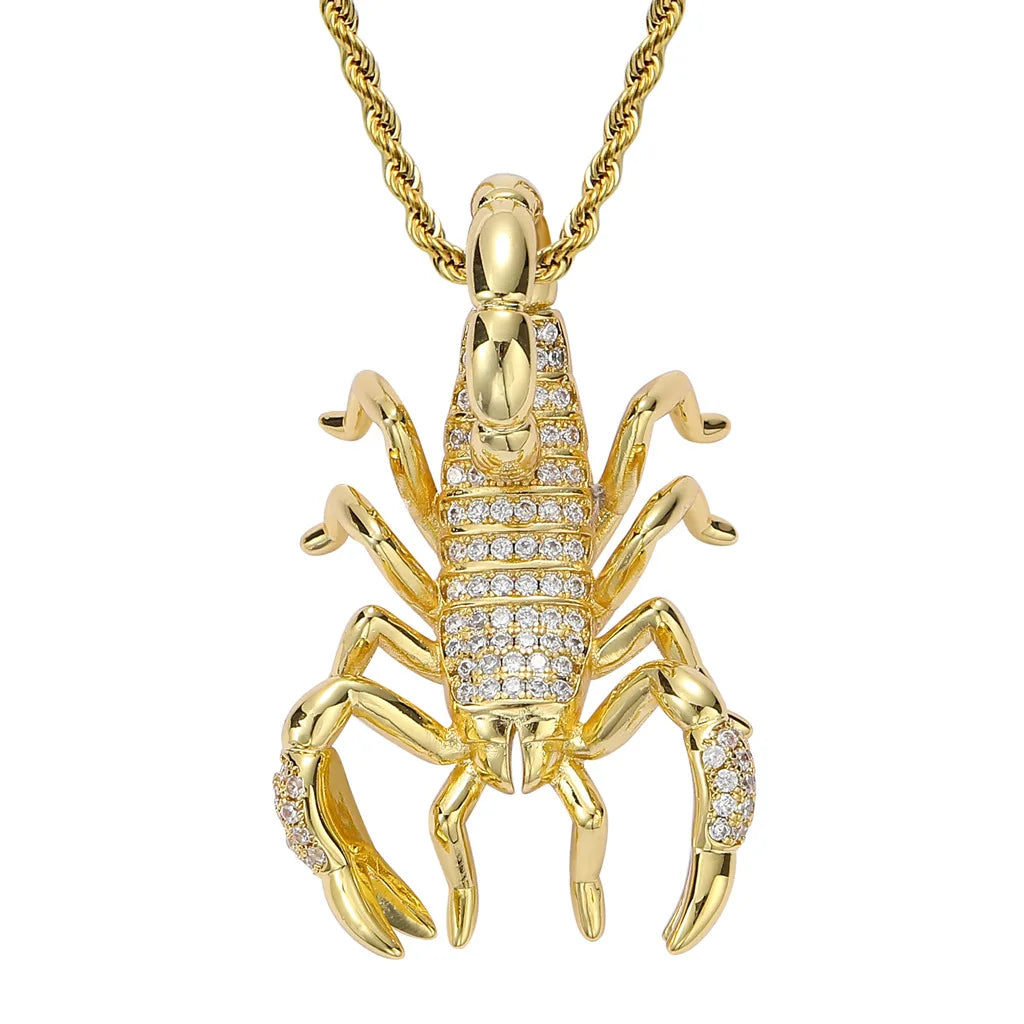 BES Trending Hip Hop Jewelry Minimalist  3D Scorpion Pendant Necklace 14K Gold Plated Iced Out Zircon Pendants for Men