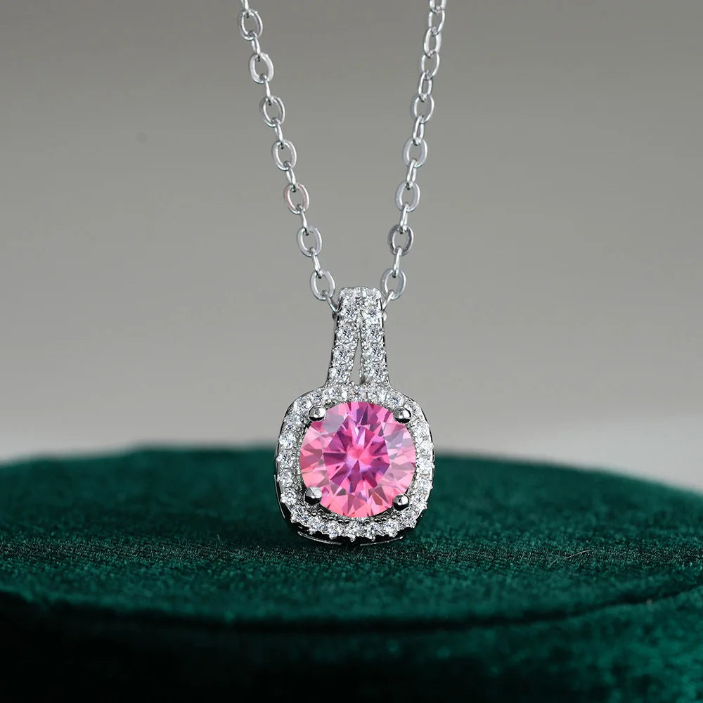Fine Jewelry 925 Silver Square Bezel Set Round Cut 1CT 2CT VVS GRA Certified Colorful Moissanite Diamond Pendant Necklaces Women