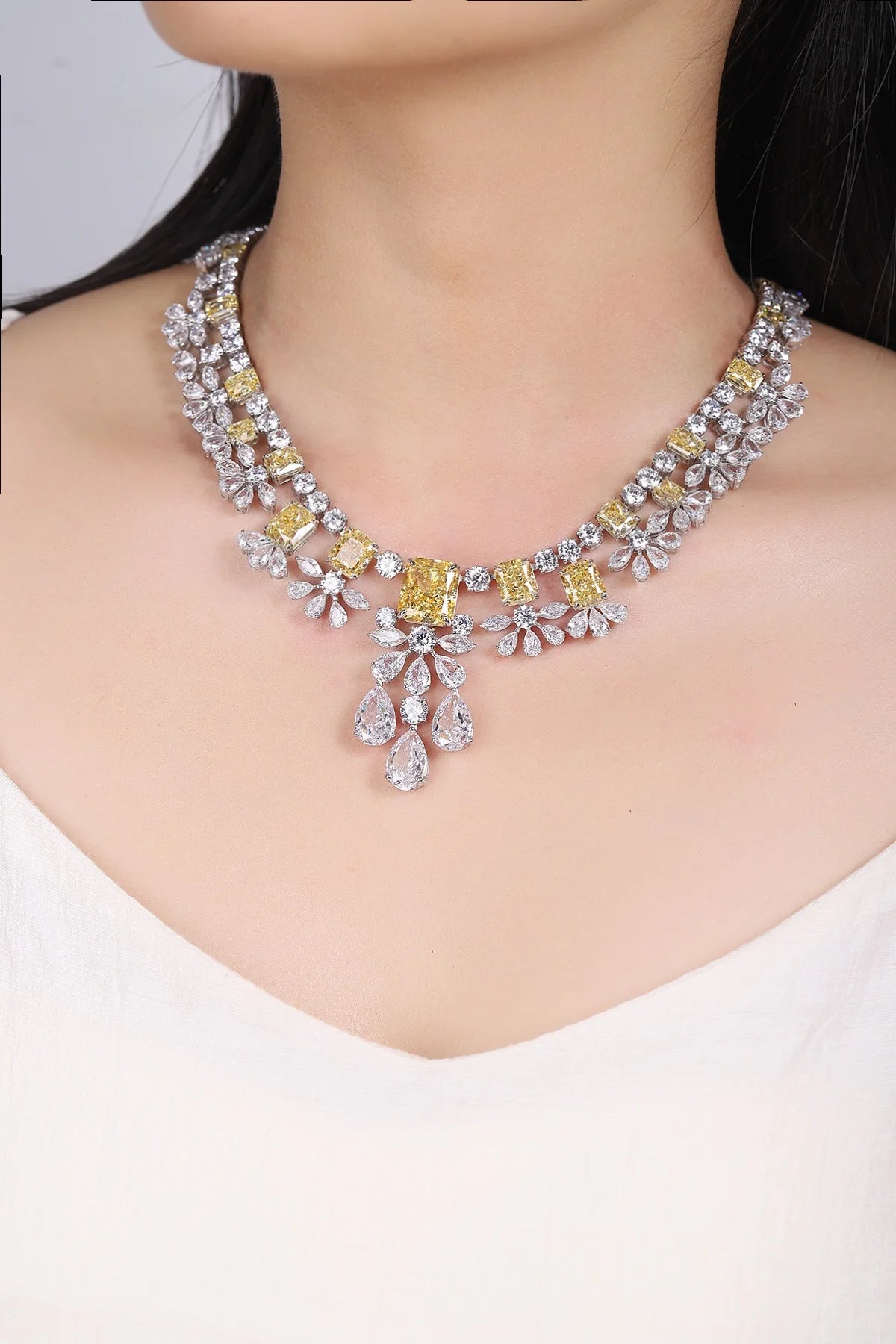 Gemfiori Anster Custom S925 Simulated Diamond Necklace Radiant Shape Yellow Cubic Zircon for Women Party Gift Engagement Anniversary