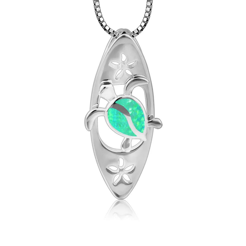 European American Fashion Blue Opal Necklace Surfboard Turtle Pendant Women's Trendy Jewelry Wholesale