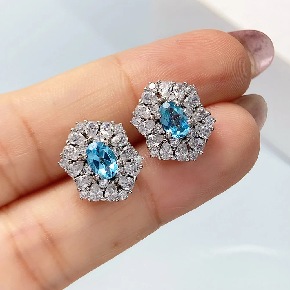 Gioiellieri Natural Topaz Stud Earrings for Women S925 Sterling Silver Jewellery Fine Jewelry Fashion Accessories Wedding Gift Jewels 925