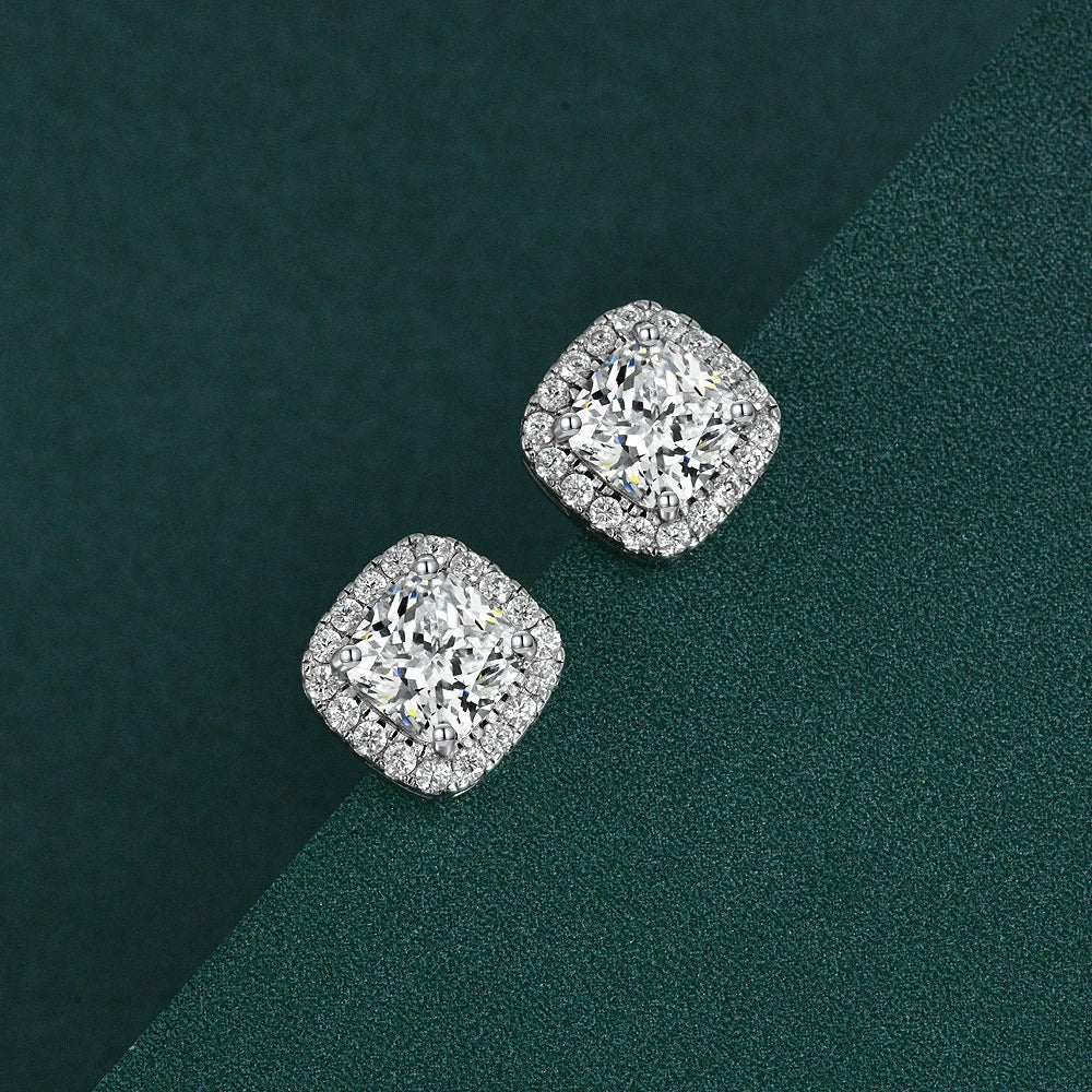 MUSHAN S925 Sterling Silver Rhodium 1ct Square Stud Earrings-Classic Design for Party Anniversary Gift Versatile Everyday Wear