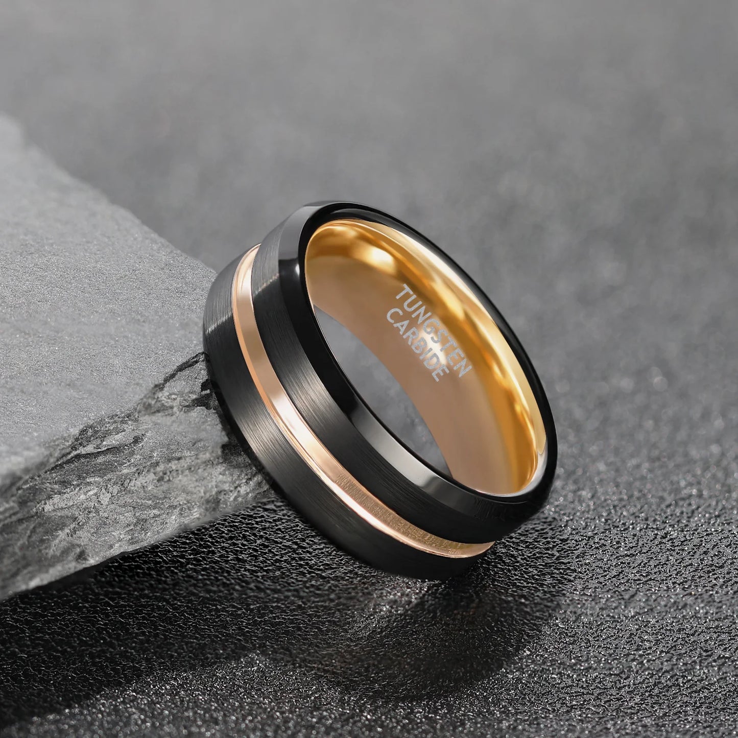 OAHLAN 8mm Black Gold Plated Tungsten Carbide Rings Blue Line Inlay Men Women Wedding Band Fashion Jewelry Customized Engraving