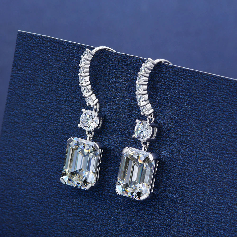 MUSHAN Jewelry Factory 925 Silver 8*11 High Carbon Diamond Earrings Rectangular Chamfered Flat 4 Carat Ear Hooks for Women
