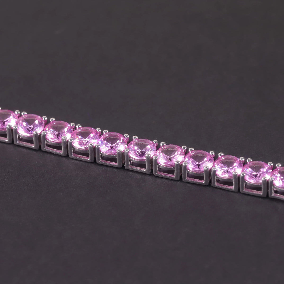Gemfiori Glamorous Women Bracelet Prong Setting 925 Silver Hip Hop 3mm Medium Pink Lab Grown Sapphire Tennis Chain Bracelets
