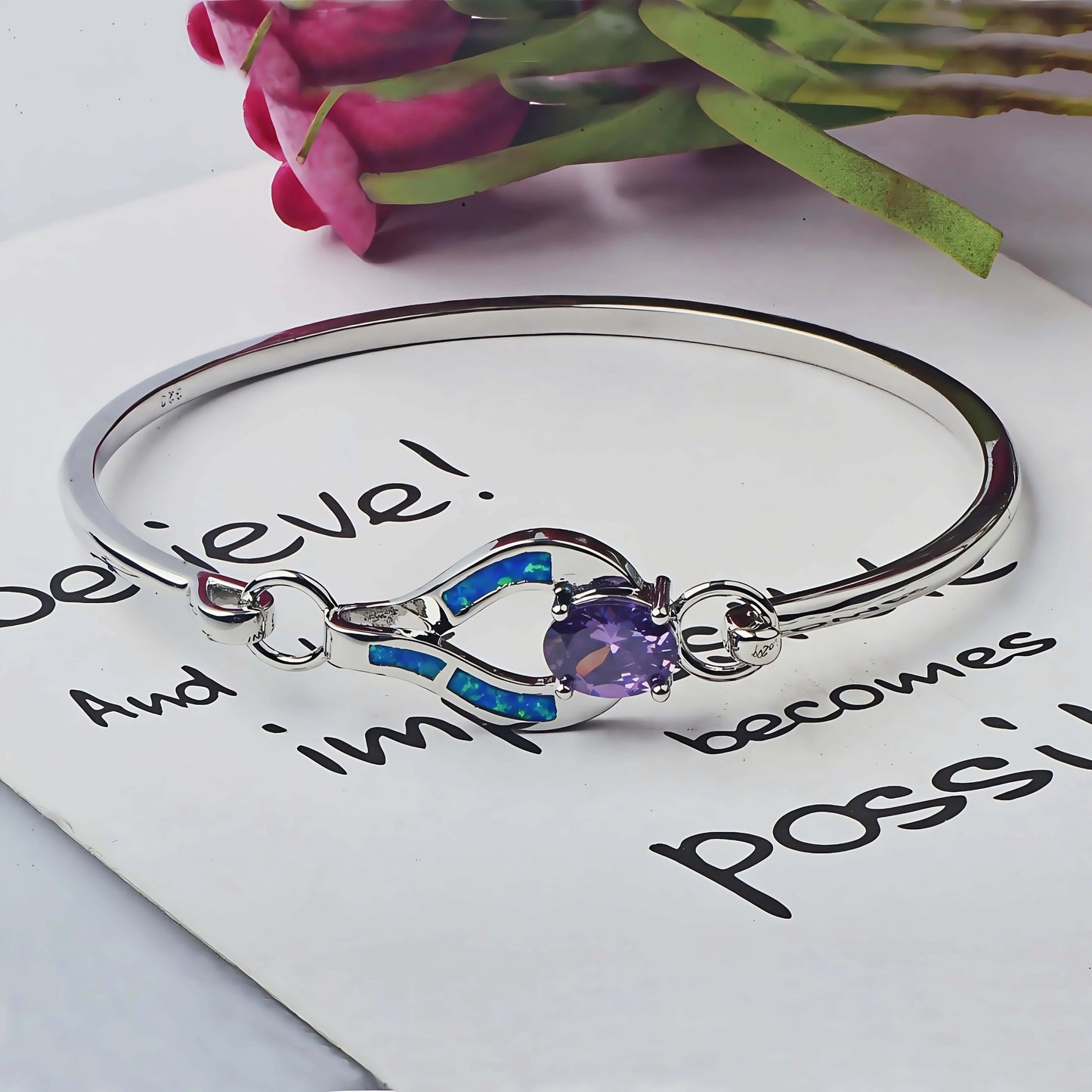 Opal Hawaii Style Blue Square Stripe CuffHeart shape  Bracelet Handmade Cuff Opal Jewelry Wholesale Inlaid with Opal