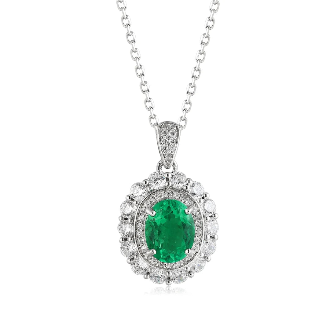 Gemfiori Anster 925 Sterling Silver High-quality Cultivated Emerald Necklace - Suitable for Parties or As a Gift