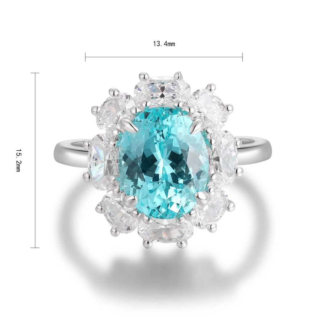 Gemfiori S925 Silver Cultivated Paraiba Ring Main Stone: 4.53CT Side Stones:2.71CT Weight: 4.36g