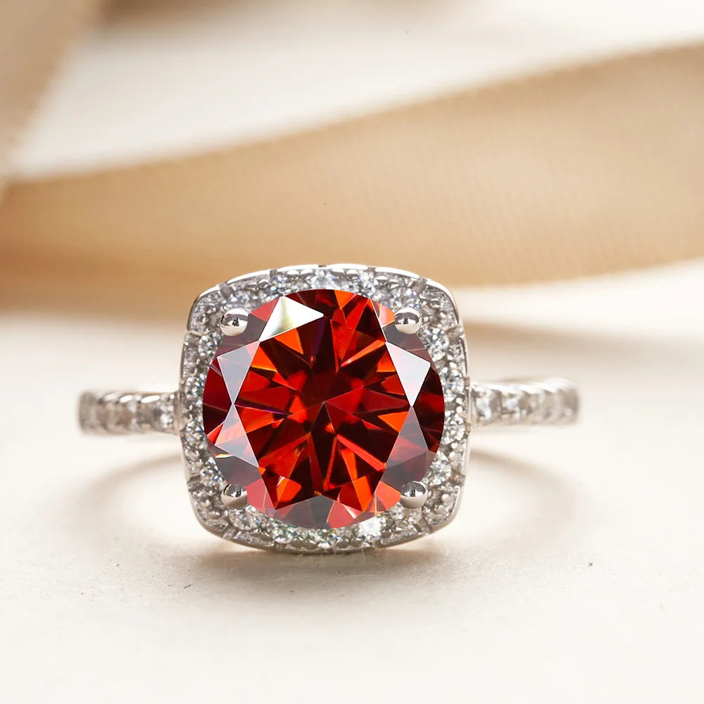 Wholesale 925 Silver PT950 Platinum Plated Square Bezel Set Round Cut 3 Carat VVS GRA Colored Moissanite Engagement Ring