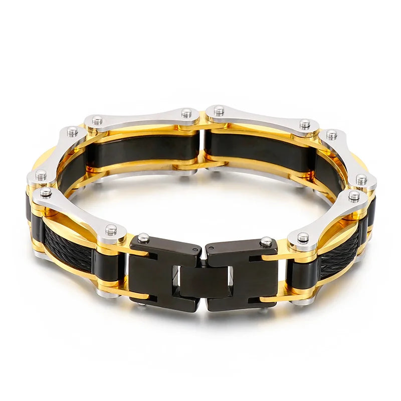REBEL Mens Trendy Jewelry Fashion Bracelets Stainless Steel Bike Link Bracelet Bangle