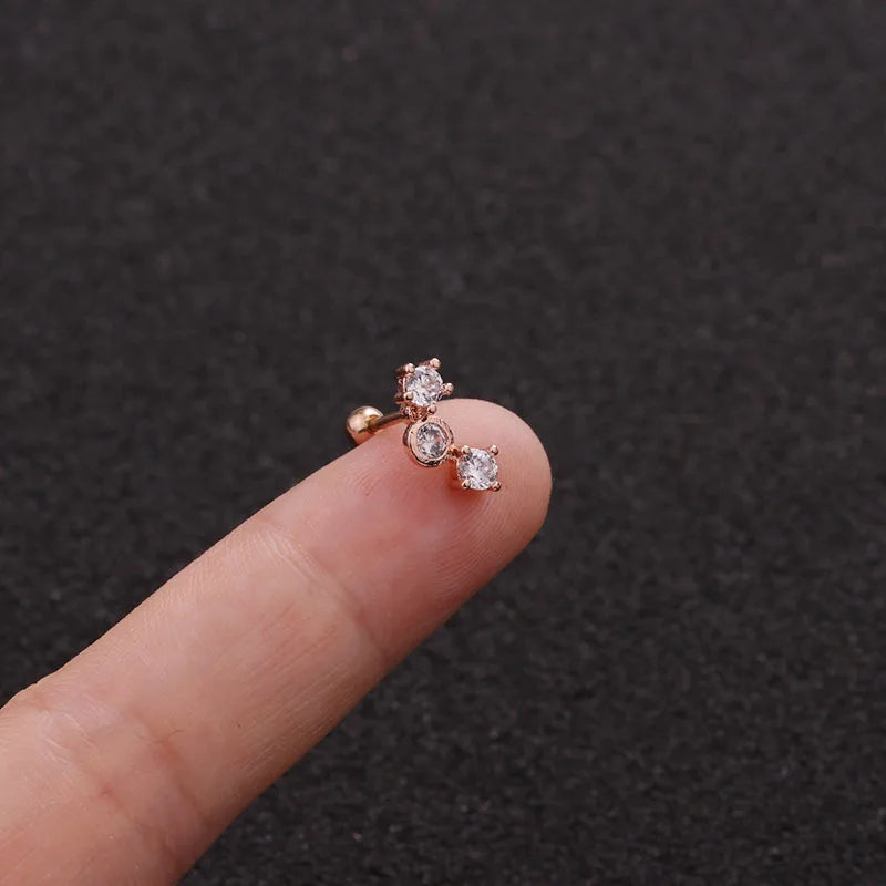 S&S 18K Gold Plated Zircon Stud Earrings | Stainless Steel Ear Bone Nail | S&S Collection