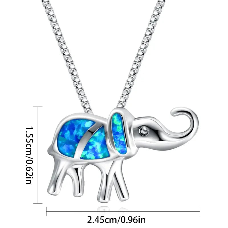 Dainty Opal Elephant Necklace - Handcrafted Silver Plated CZ-Embedded Animal Jewelry Bulk