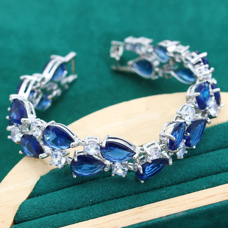 XOTICA Shine 925 Silver Jewelry Set for Women Wedding Party Including Bracelet Pendant Ring Noble Blue Zircon Perfect Birthday Gift