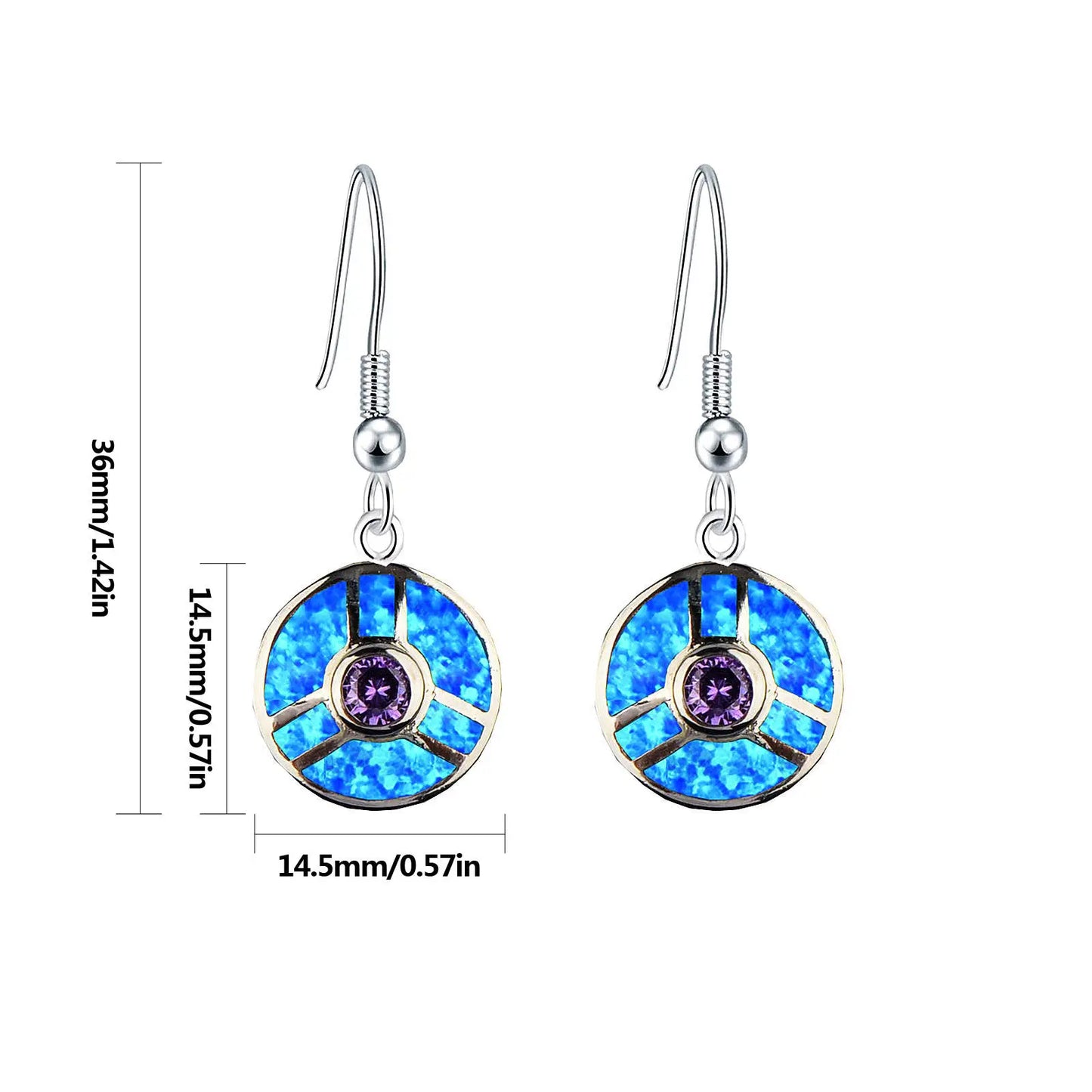 Stained-Glass Style Opal Drop Earrings - Blue Fire Opal & Amethyst Center | Artistic Daily Jewelry Bulk Gifts