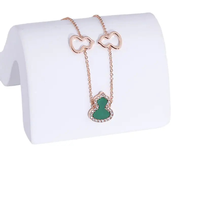 MuShan Jewelry Factory Chinese Gourd Bracelet 925 Silver Plated with champagne Gold Green Jade Red and Agate Fu Lu Bracelet
