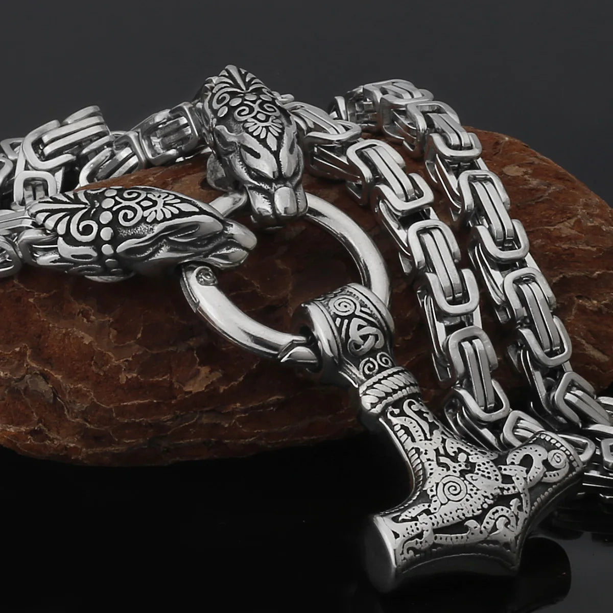 Wholesale Men's Stainless Steel Punk Pendant Necklace Gold Plated Thor Hammer Mjolnir for Mens Jewelry