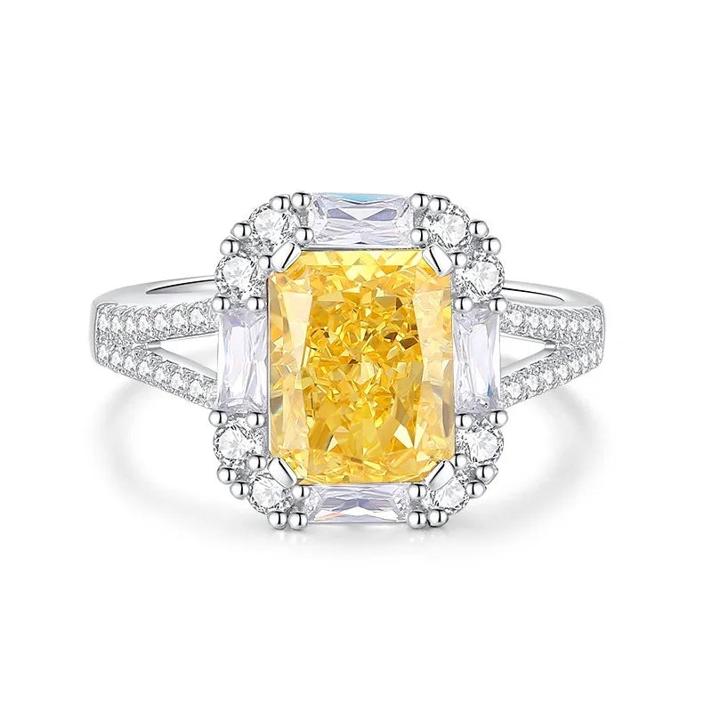 Trendy 925 Sterling Silver 5A 8A Yellow Cubic Zirconia Ring for Women Engagement Promise Bride Rings Customized Jewelry Supplies