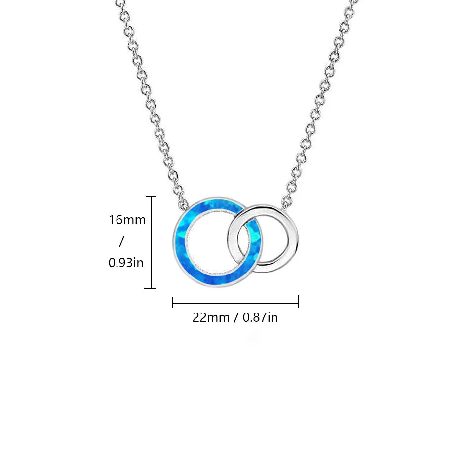 Aobao New Style Fashion Jewelry: Blue Opal Double-loop Necklace, Circular Pendant Sweater Chain, Opal