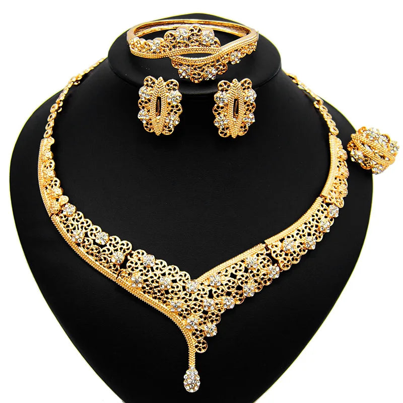 Zhuerrui Choking Necklace Bracelet Earrings Ring Jewelry Set Brazilian Gold Luxury Jewelry Set Gold Plated Jewelry SetHD20072214