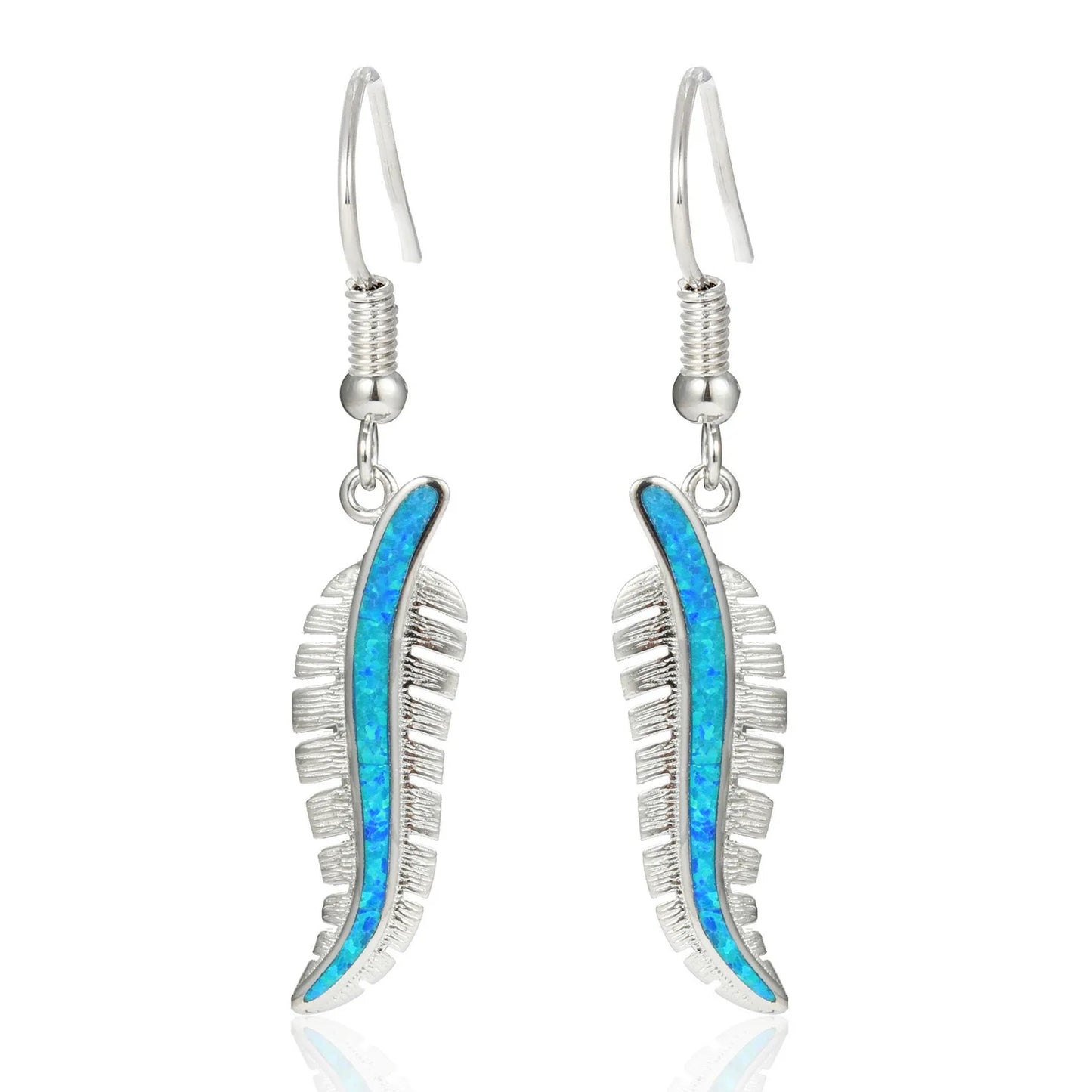 Hawaiian Ocean Style Blue Opal Feather Earrings Must Have Vacation Opal Jewelry