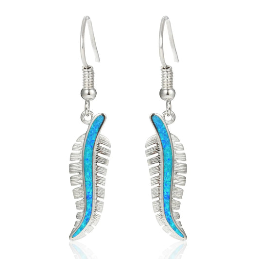 Hawaiian Ocean Style Blue Opal Feather Earrings Must Have Vacation Opal Jewelry