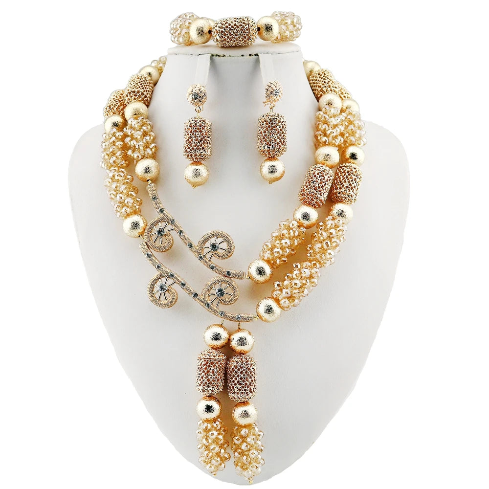 Zhuerrui Luxurious African Red Bead Jewelry Set Eye Catching Necklace Earrings Ideal for Parties and Special Occasions YL108