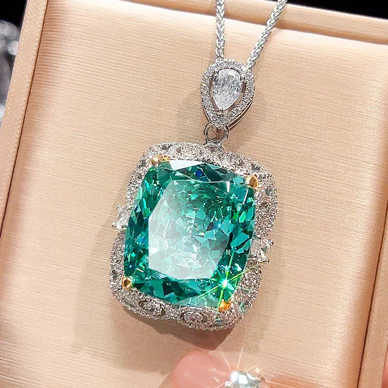 S&S Palace Retro Emerald Zircon Crystal square Jewelry Necklace Classic Brass Fashion Banquet Clothing Accessories