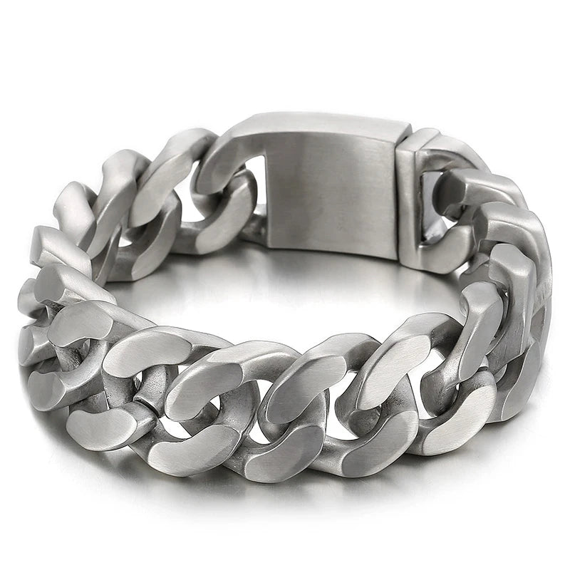 VIKING Mens Hip-Hop Cuban Link Casting Bracelet – Silver Stainless Steel