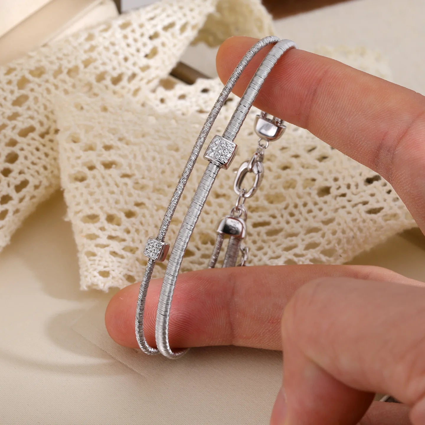 MuShan Jewelry Factory S925 Pure Silver Gold String Chain Bracelet for Women's High Carbon Diamond Light Luxury Jewelry
