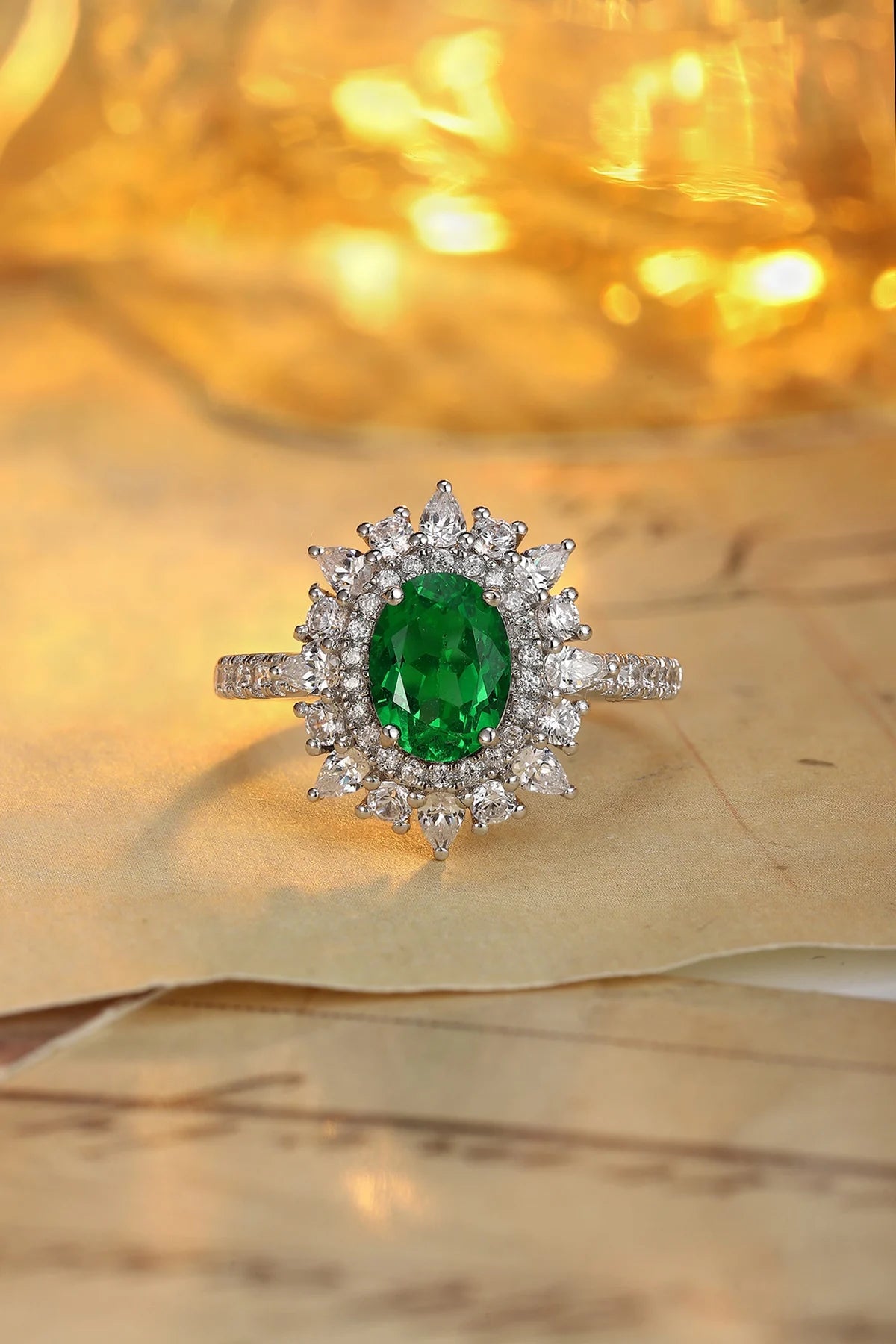 Gemfiori Zhanhao Jewelry S925 Silver Lab Grown Emerald Vintage Custom Engagement Gift Ring Necklace Earrings Ladies' Bridal Jewelry