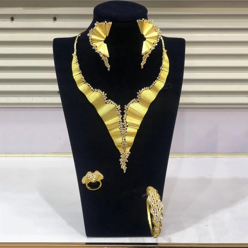 Zhuerrui Luxury Cubic Zirconia Jewelry Set American Diamond Unique Jewelry Sets Necklace Bracelet Earrings Ring Jewellery Sets
