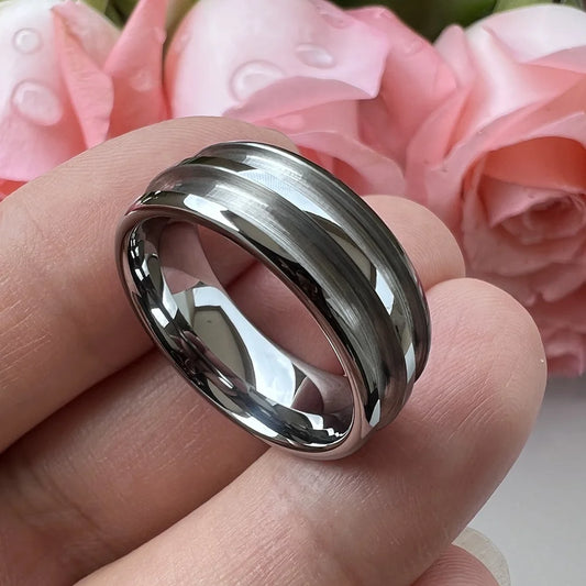 REBEL Coolstyle Jewelry 8mm Tungsten Blank Core Ring for Customized Inlay with 2.5mm Double Grooves Domed Comfort Fit