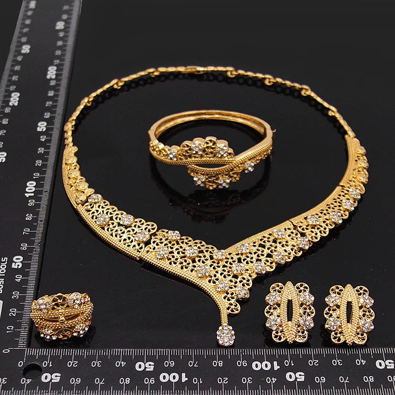 Zhuerrui Choking Necklace Bracelet Earrings Ring Jewelry Set Brazilian Gold Luxury Jewelry Set Gold Plated Jewelry SetHD20072214
