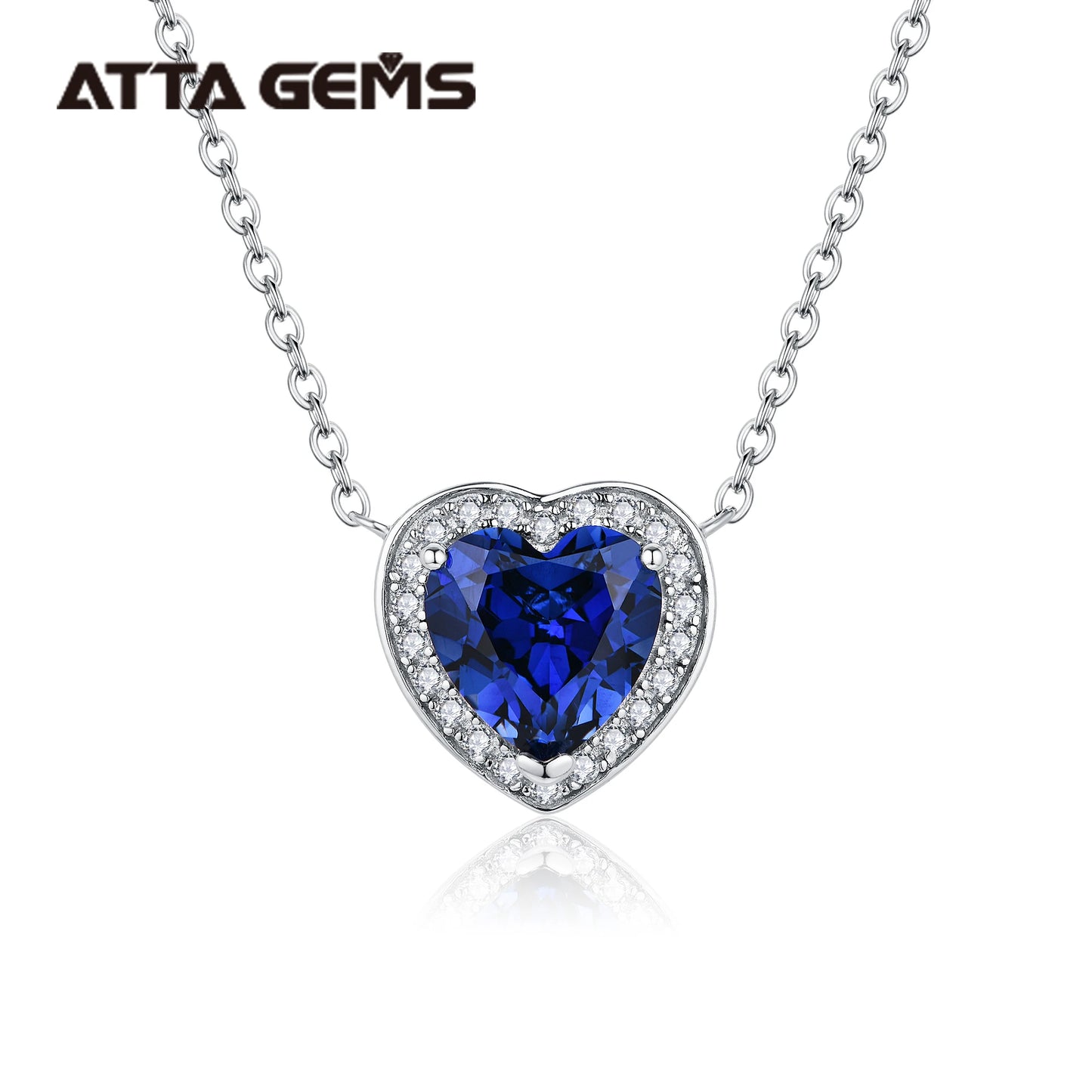 Luxury Design Pendant 10*10mm 4ct Heart Shape Blue Sapphire Gemstone 925 Sterling Silver Gift Necklace Set for Women