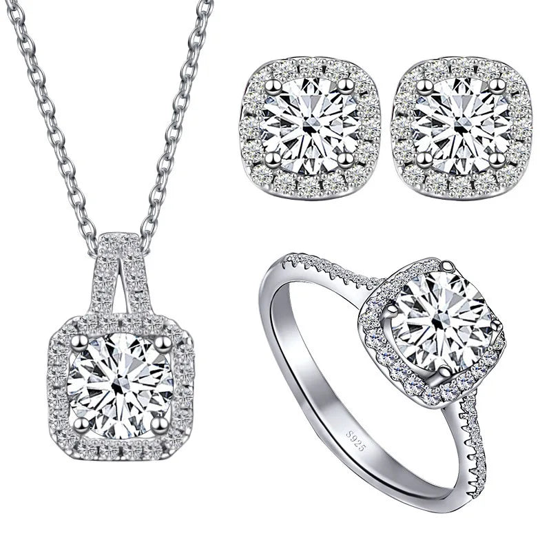 Fancy Style 925 Silver Jewelry Set with 1ct Color Moissanite Pendant  Ring Earring Factory Wholesale Price