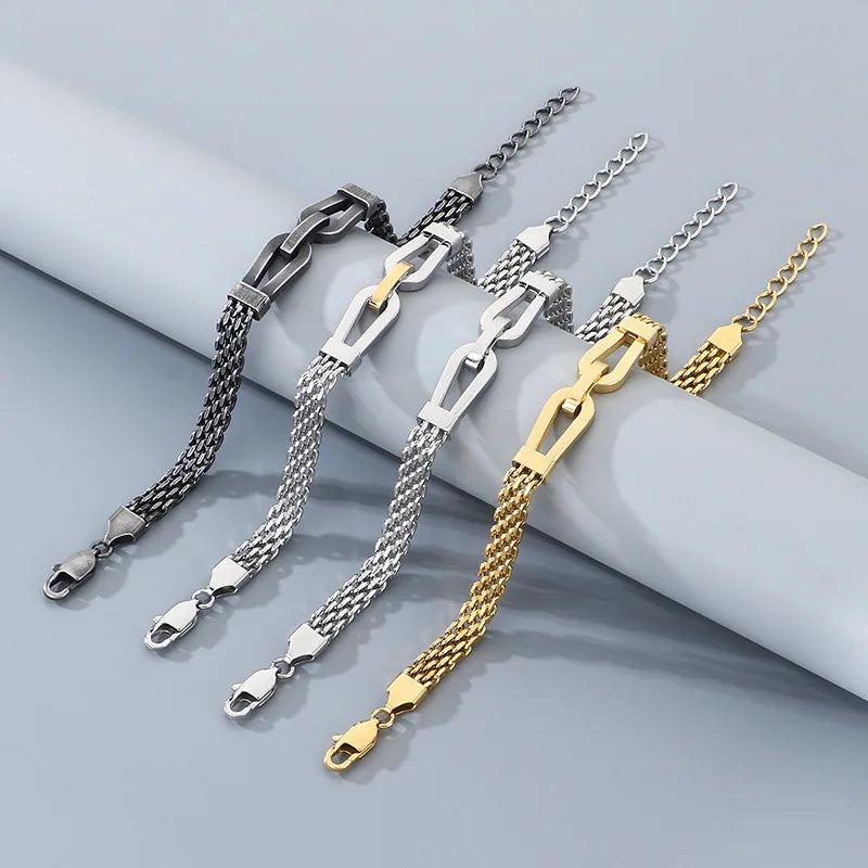 Kalen Ins Hollow Woven Chain Bracelet Niche Design Horseshoe Buckle Adjustable Stainless Steel Men Bracelet