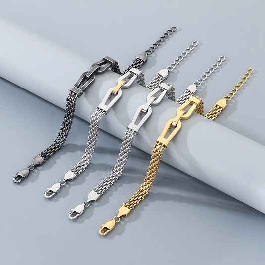 Kalen Ins Hollow Woven Chain Bracelet Niche Design Horseshoe Buckle Adjustable Stainless Steel Men Bracelet