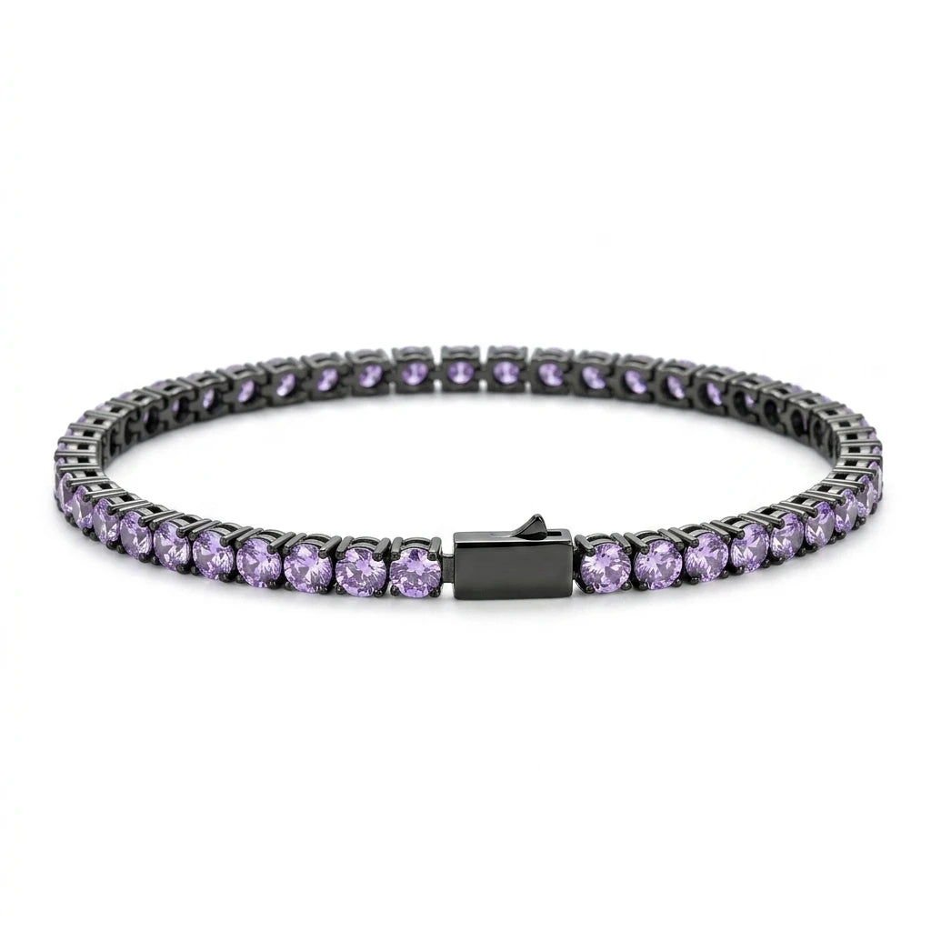 REBEL 4mm Iced Out Colorful CZ Tennis Bracelet Multi Color 1 Row Cubic Zirconia Brass Spring Clasp Bling Hip Hop Jewelry for Women Men