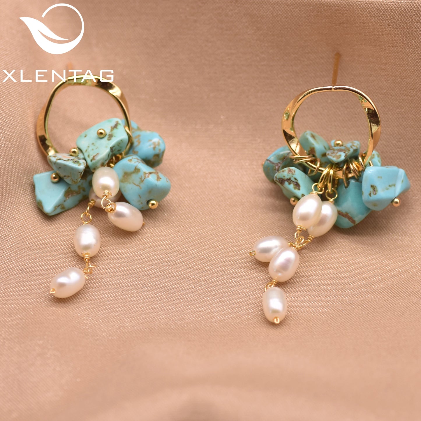 Handmade Earrings Natural Freshwater Pearl Turquoise Drop Earrings Ear Pin Material Bohemian Jewelry