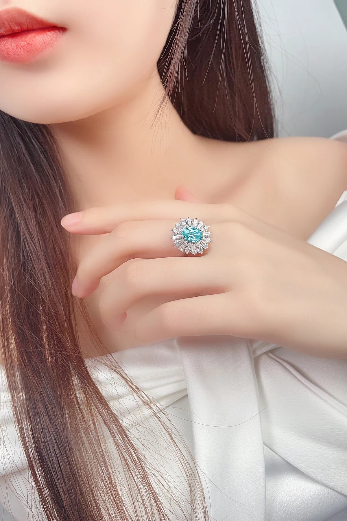 Gemfiori High Quality Lab Grown Paraiba Ring for Women Girls Jewellery Finger Jewelry 925 Sterling