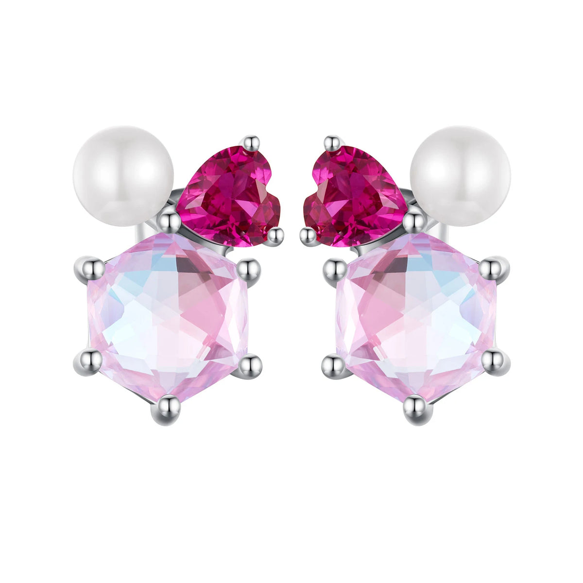 S&S 925 Silver Zircon Charm Earrings – Heart, Star, Butterfly & More – Platinum Plated – Collection