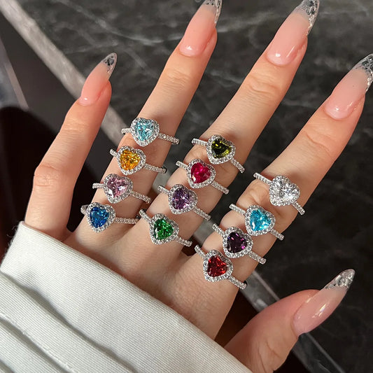 Gemfiori Bestseller S925 Sterling Silver Electroplated Natural Stone Personality Ring Womens Twelve Zodiac Series Wedding Heart Proposal